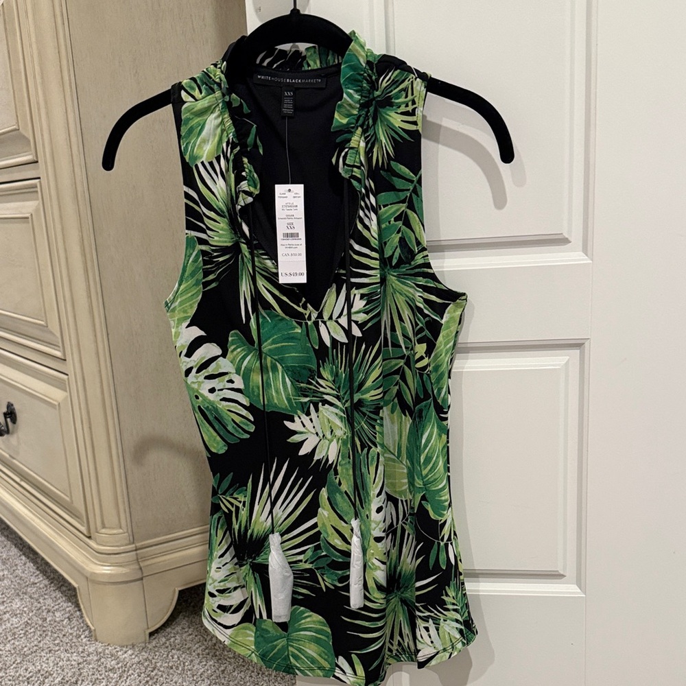 White House black market Sleeveless Tropical Print Hooded Tank Top - XXS new!